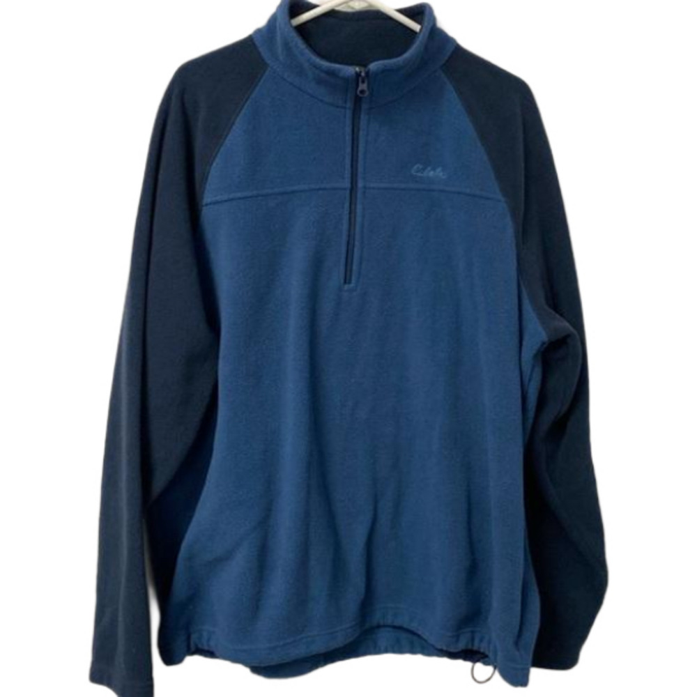 Cabelas Mens XL Blue Black Fleece Quarter Zip Pullover Sweatshirt Outdoor‎
